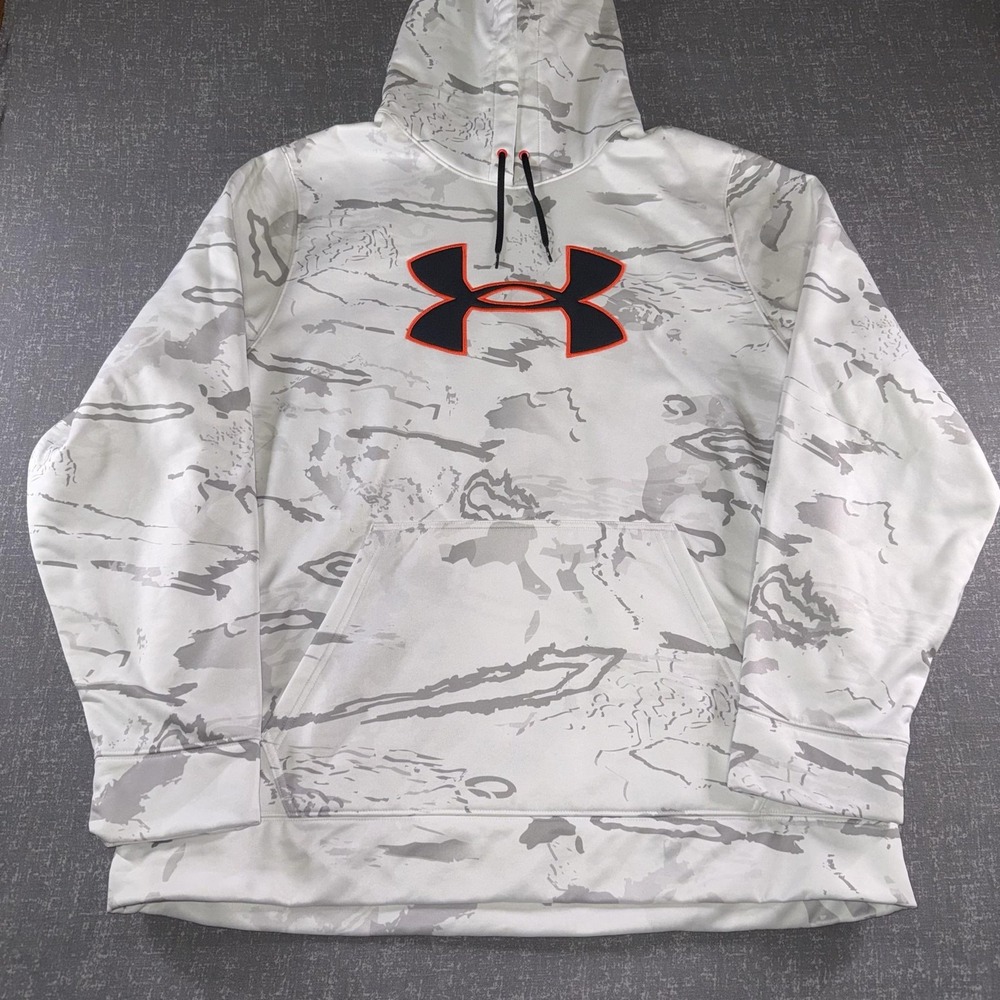 Under Armour Hoodie Mens XL White Camo Big Logo Fleece Pullover Sweatshirt